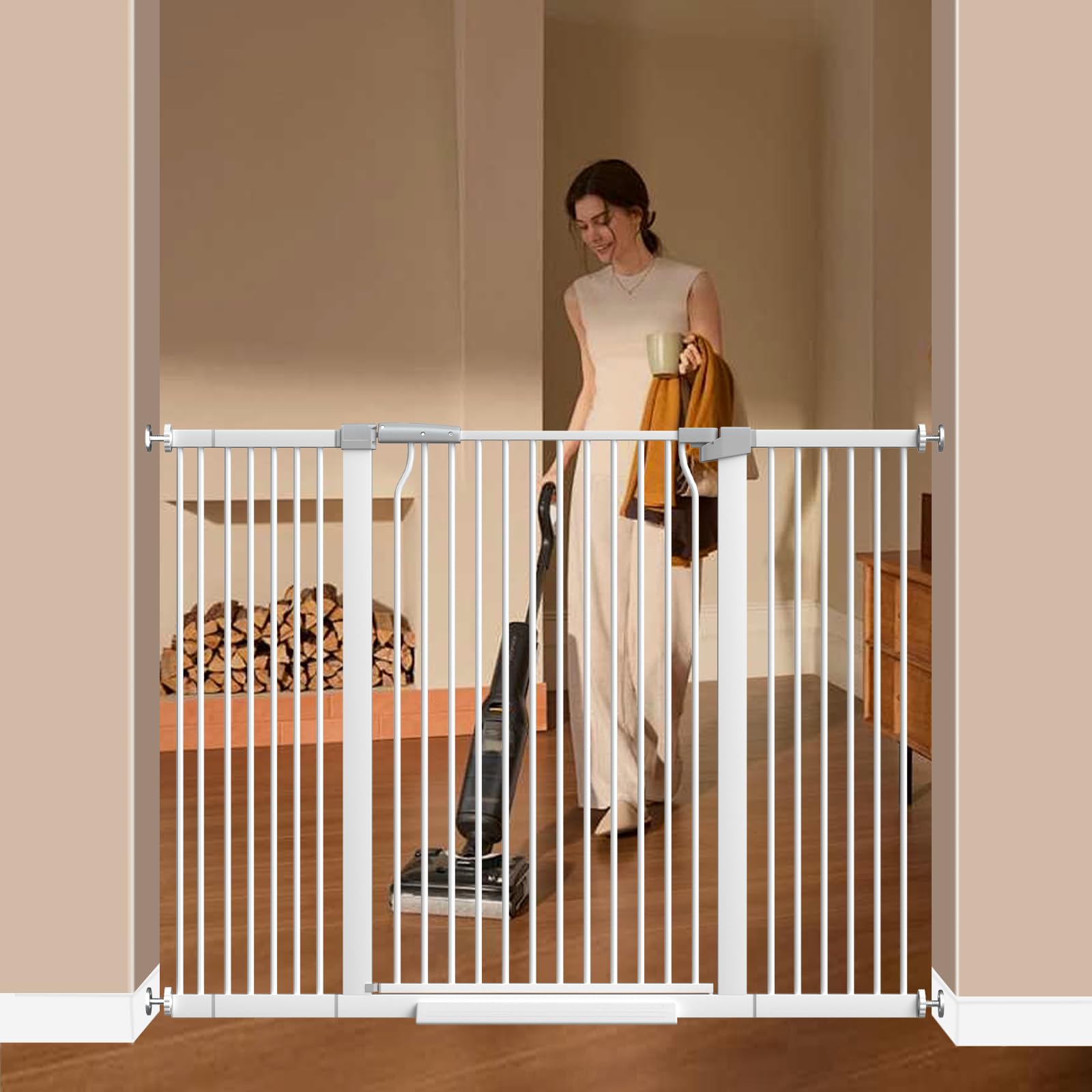 White finish of THEYFIRST gate blends with home decor
