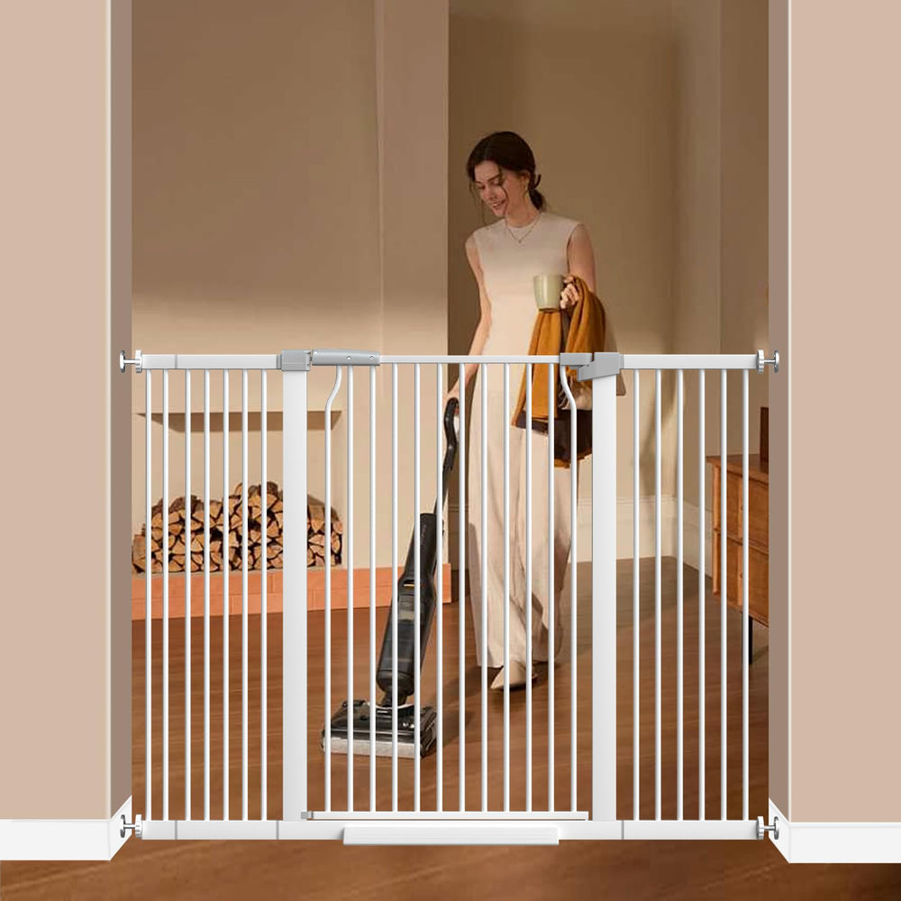 White finish of THEYFIRST gate blends with home decor
