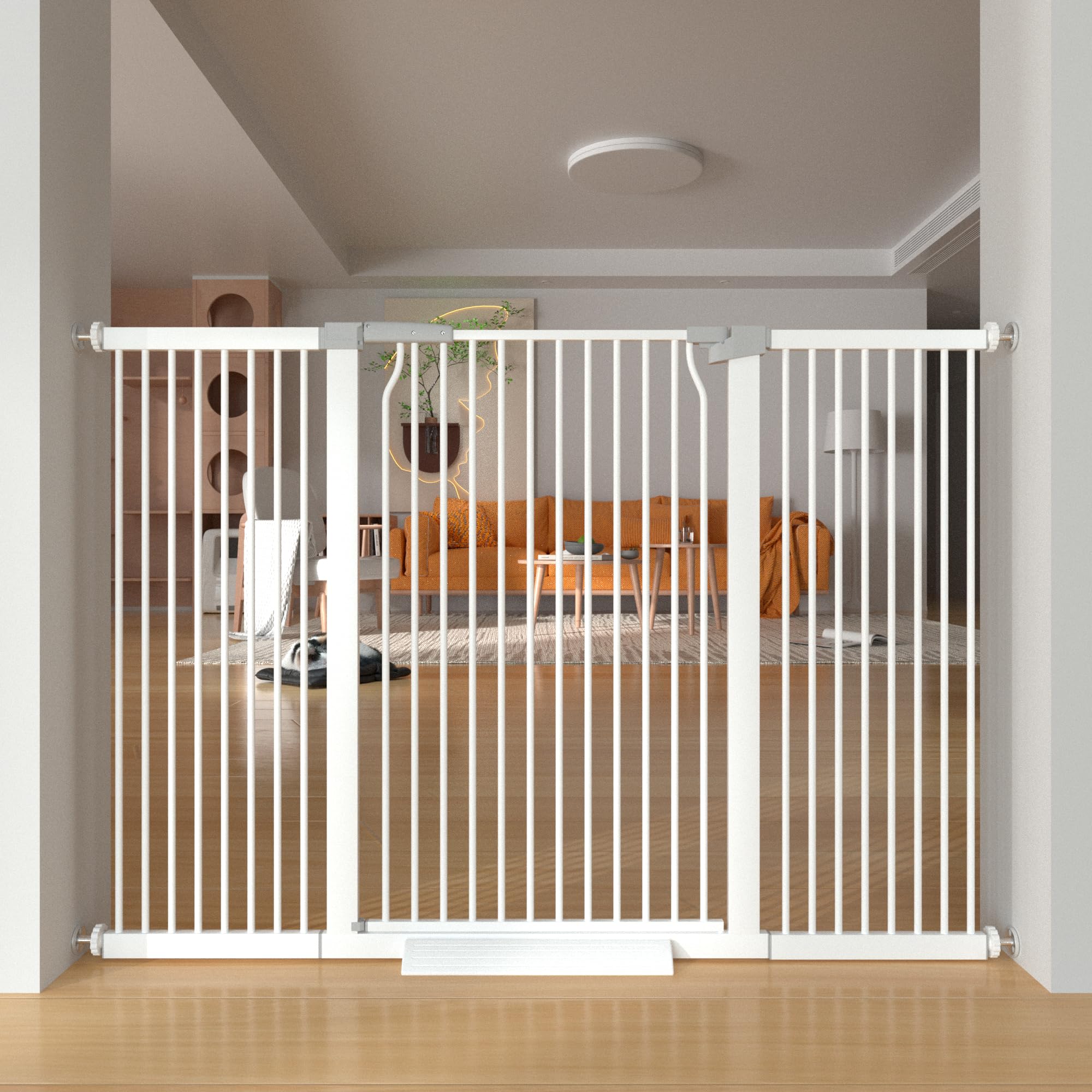 THEYFIRST white gate complements modern interiors while keeping loved ones safe