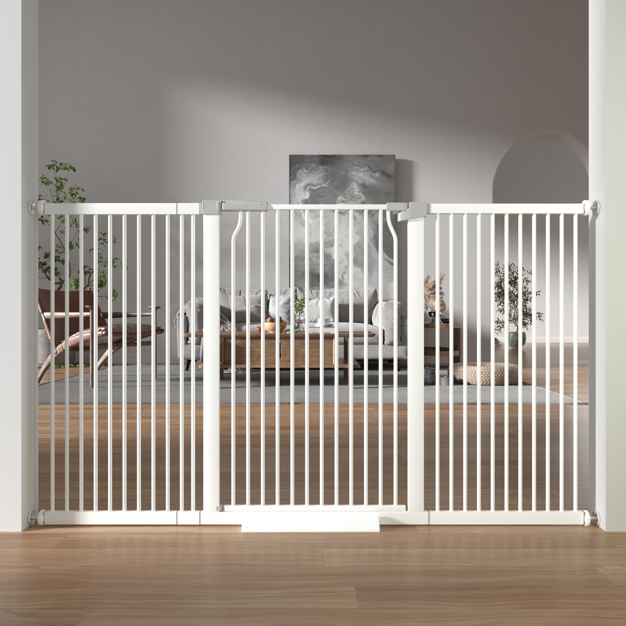 THEYFIRST white tall gate fits indoor spaces with pets.