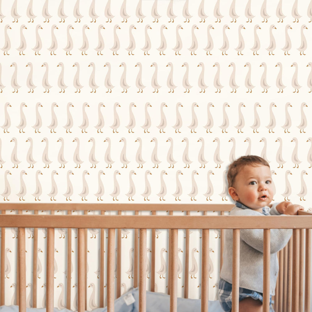 THEYGE kids room goose mural complements modern boho interiors