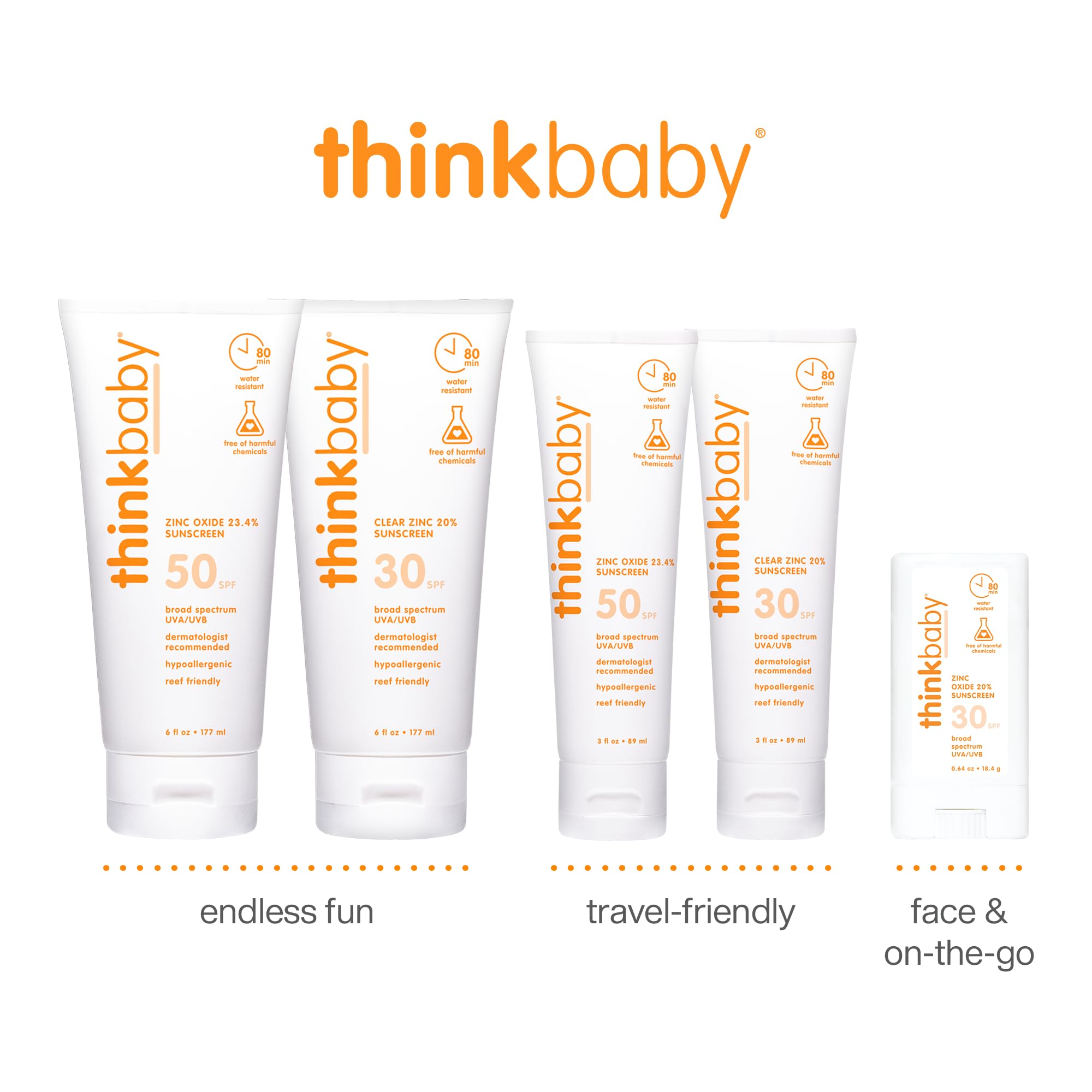 Thinkbaby fast-absorbing sunscreen leaves no oily residue.