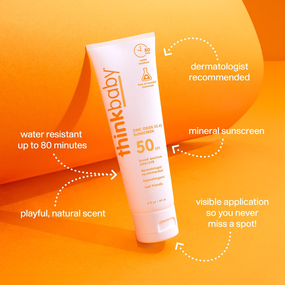Thinkbaby water-resistant sunscreen during pool time up to 80 minutes.