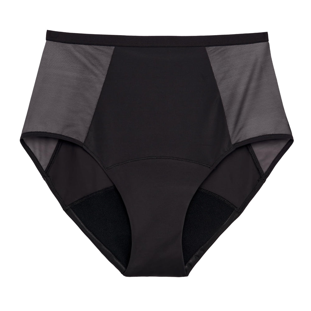 Thinx Comfort-Stretch Hi-Waist front view in hazelnut showing all-day coverage