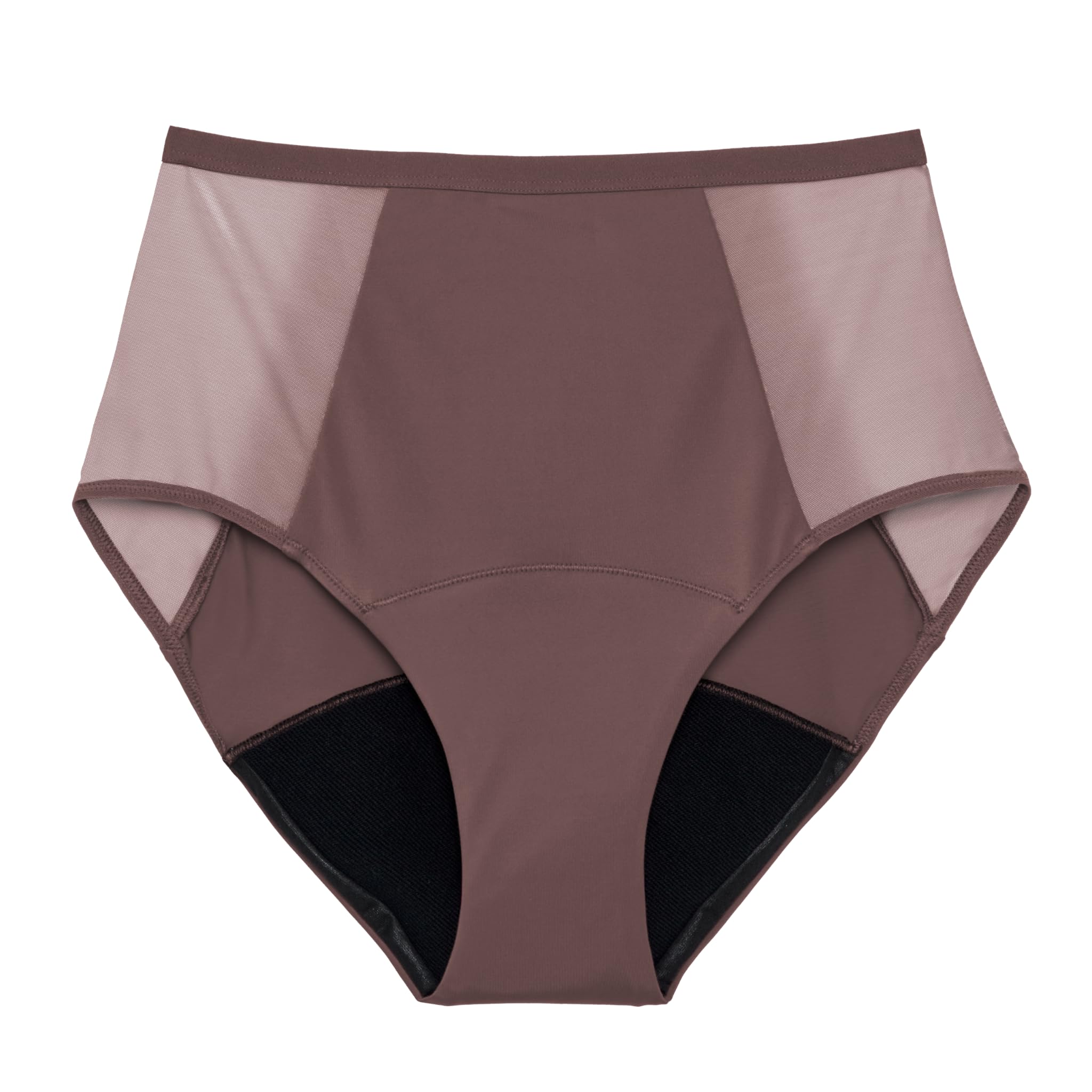 Thinx Comfort-Stretch Hi-Waist plum S front view showing secure, comfortable fit for all-day wear.