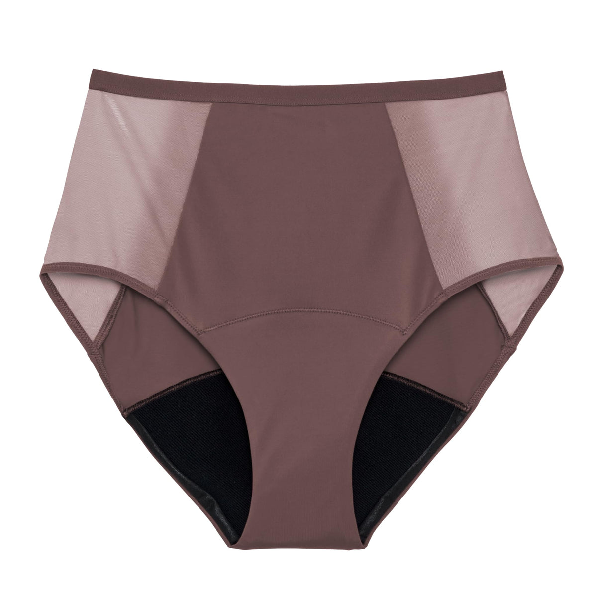 Thinx Comfort-Stretch Hi-Waist plum S front view showing secure, comfortable fit for all-day wear.