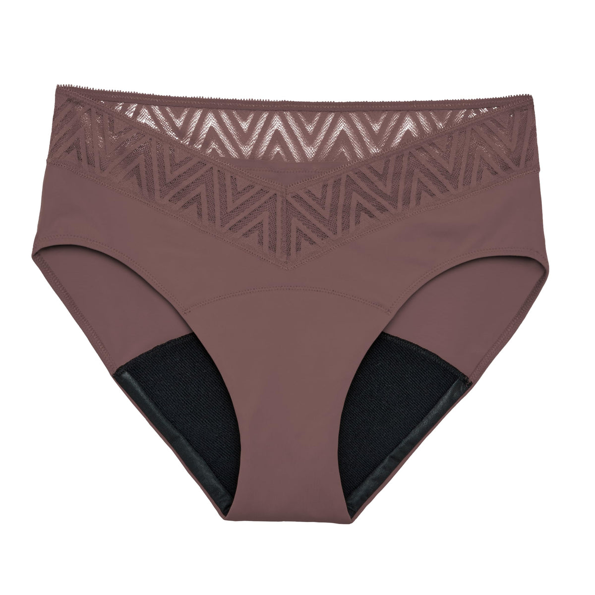 Thinx Comfort Stretch Hip Huggers hazelnut lace on model offering stylish all-day protection