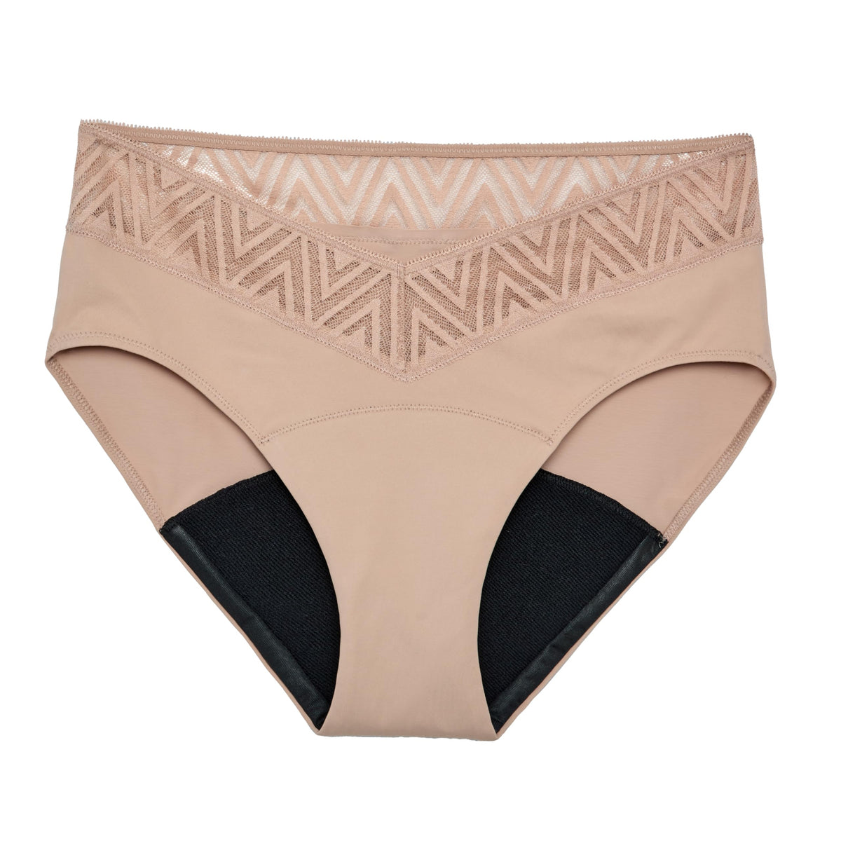Thinx comfort-stretch hip huggers with lace detail for all-day protection.
