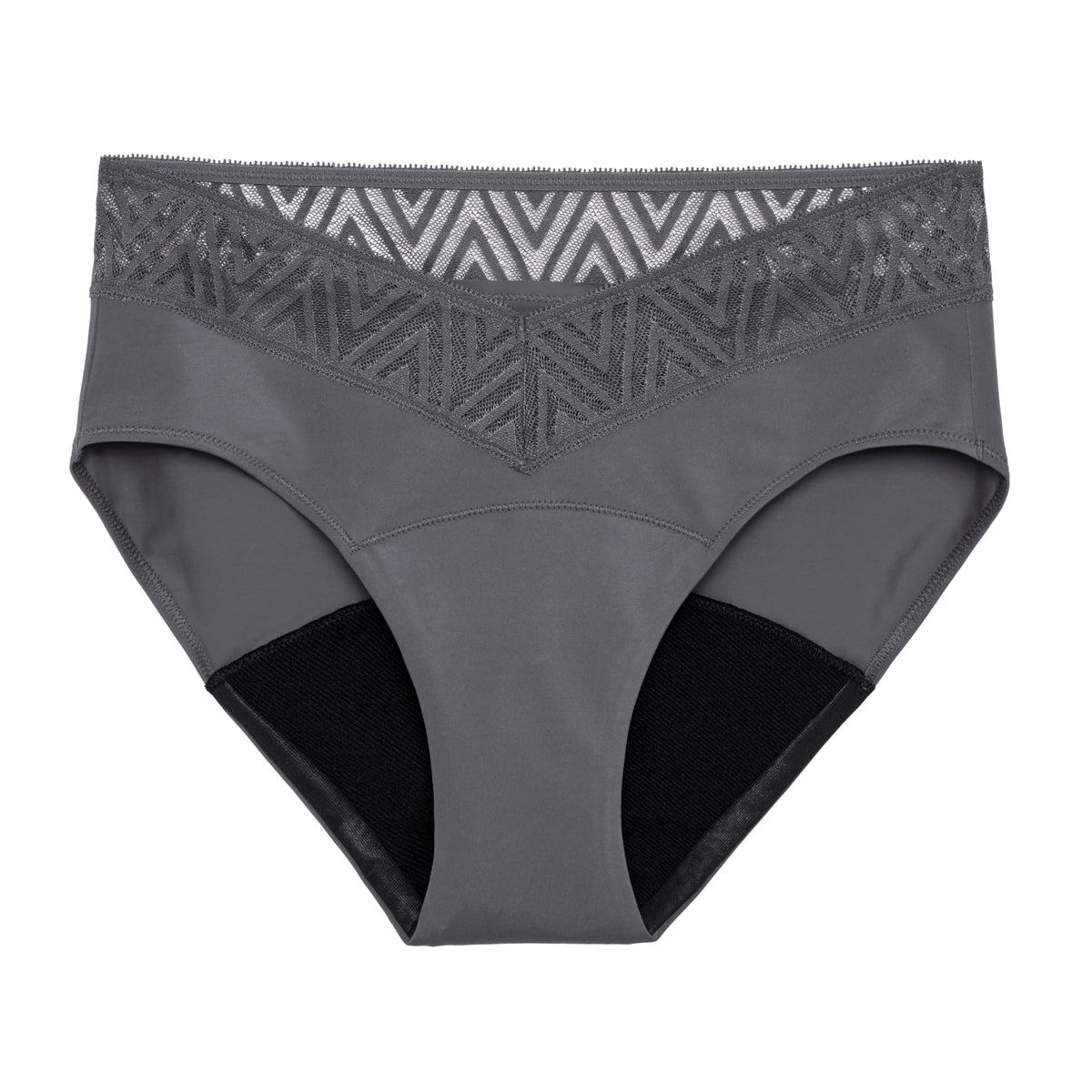 THINX Comfort Stretch Hip Huggers slate lace detail for all-day comfort and protection