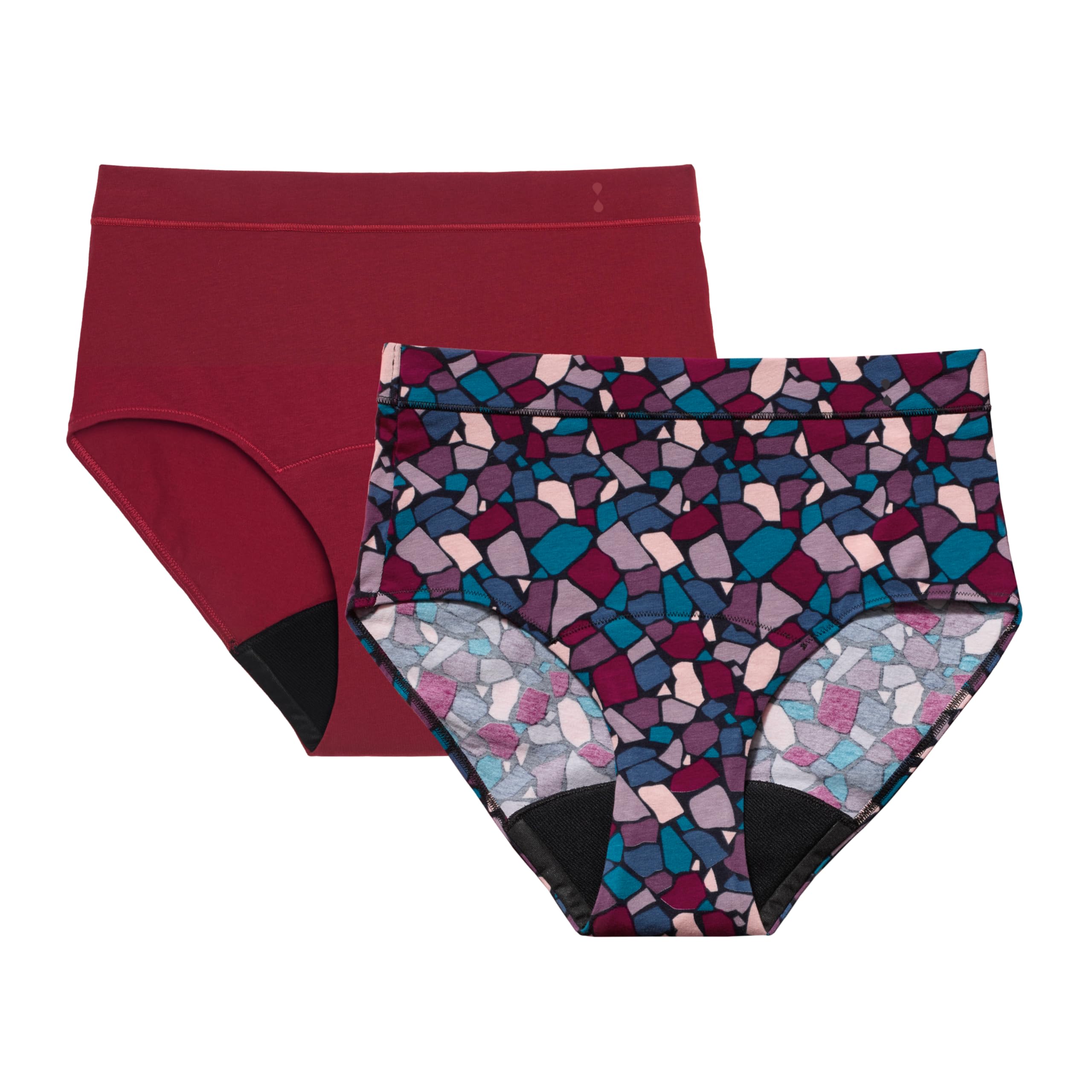 Thinx for All hi-waist period underwear mosaic rhubarb two-pack XL, comfortable daily wear.