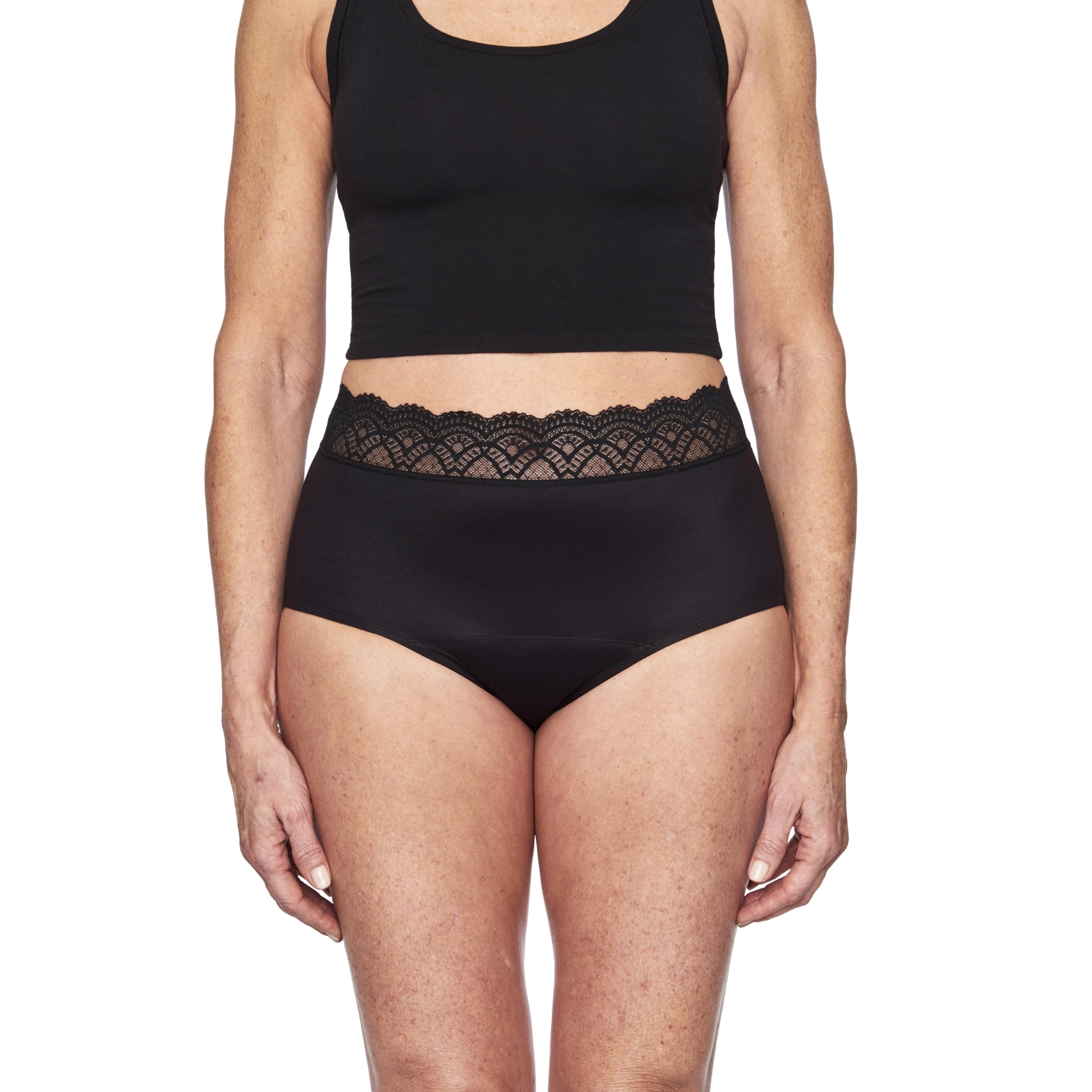 Thinx For All Leaks Hi-Waist Underwear BlackBerry sideview shows flexible, regular-underwear feel