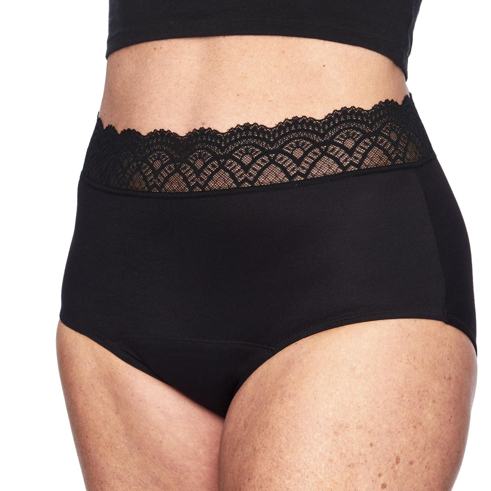 Thinx For All Leaks Hi-Waist underwear on model demonstrates comfortable, everyday wear.