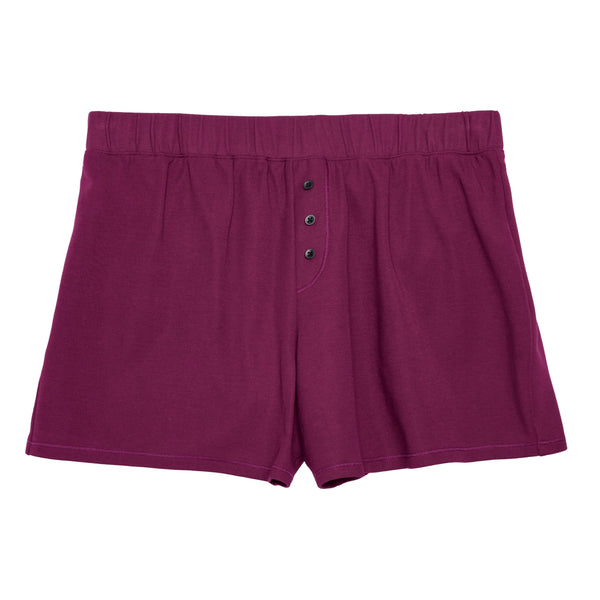 Thinx Overnight Sleep-Shorts plum packaging show leakproof protection for overnight comfort.