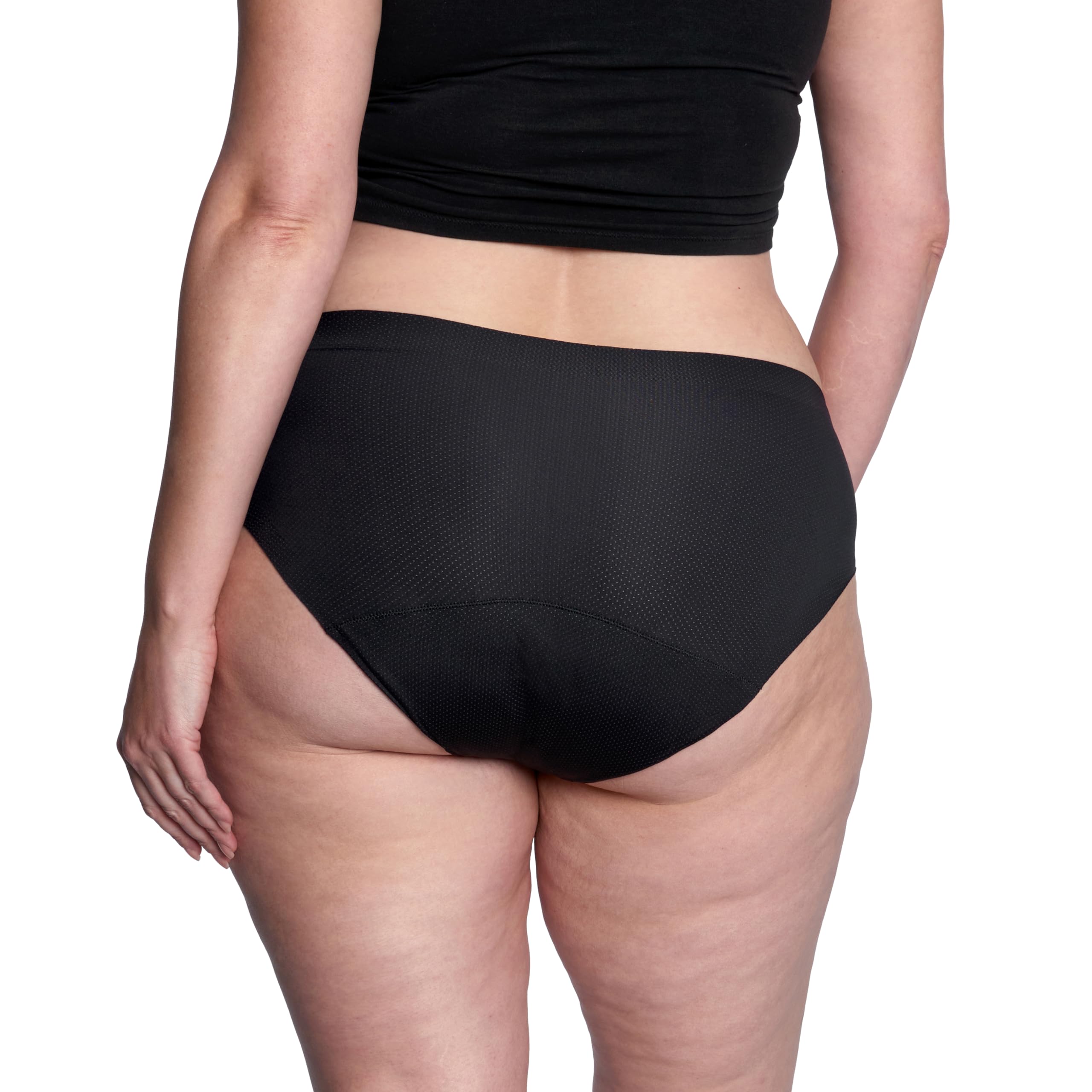 Thinx hip hugger absorbent core close-up reveals leak protection and high absorbency.