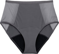 Thinx period underwear comfort-stretch hi-waist flatlay shows all-day protection in hazelnut shade