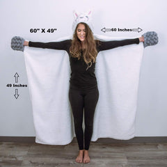 Pockets on the hooded blanket styled as hooves for playful use.