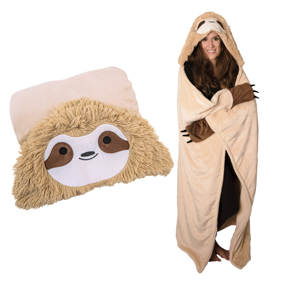 Thnapple Slothy hooded blanket worn for cozy comfort at home