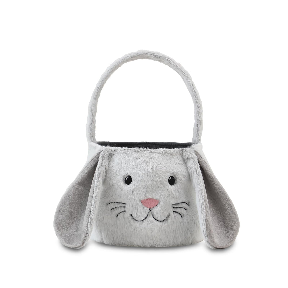 THOVSMOON Easter Bunny Basket in grey and white for festive egg hunts.