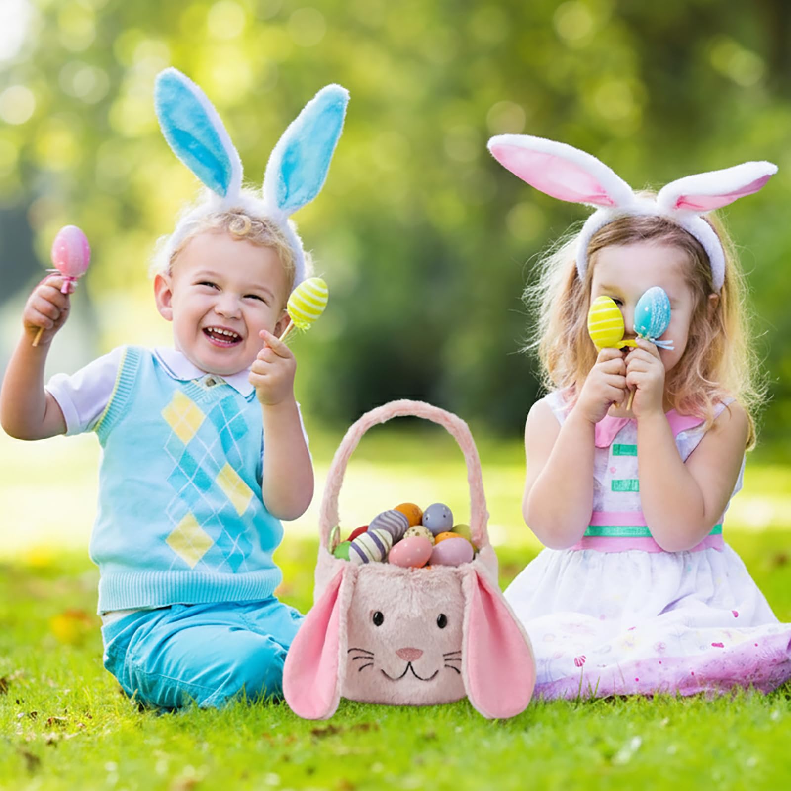 THOVSMOON Easter Bunny Basket decorative Easter gift display