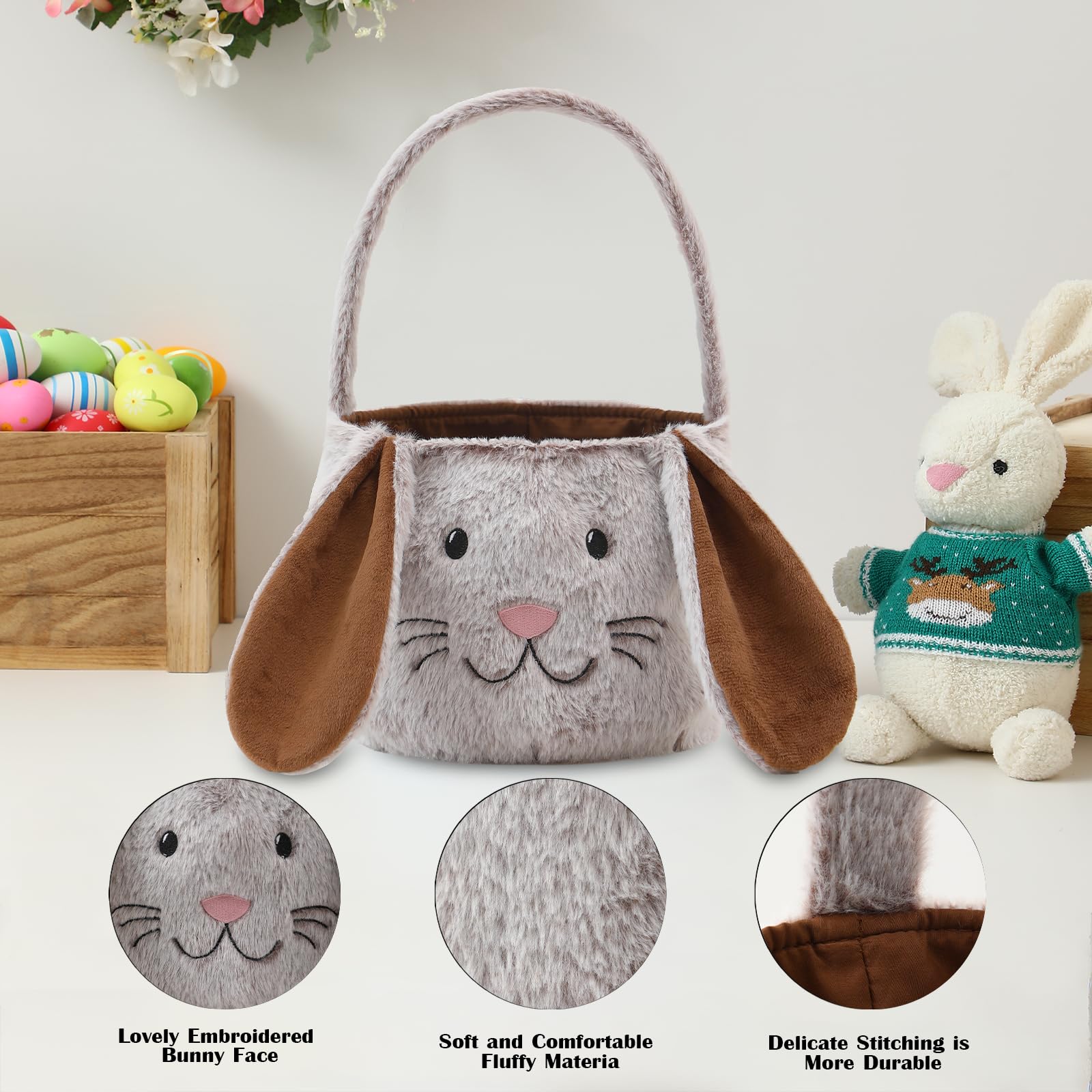THOVSMOON plush material basket feels soft and cozy for little hands.