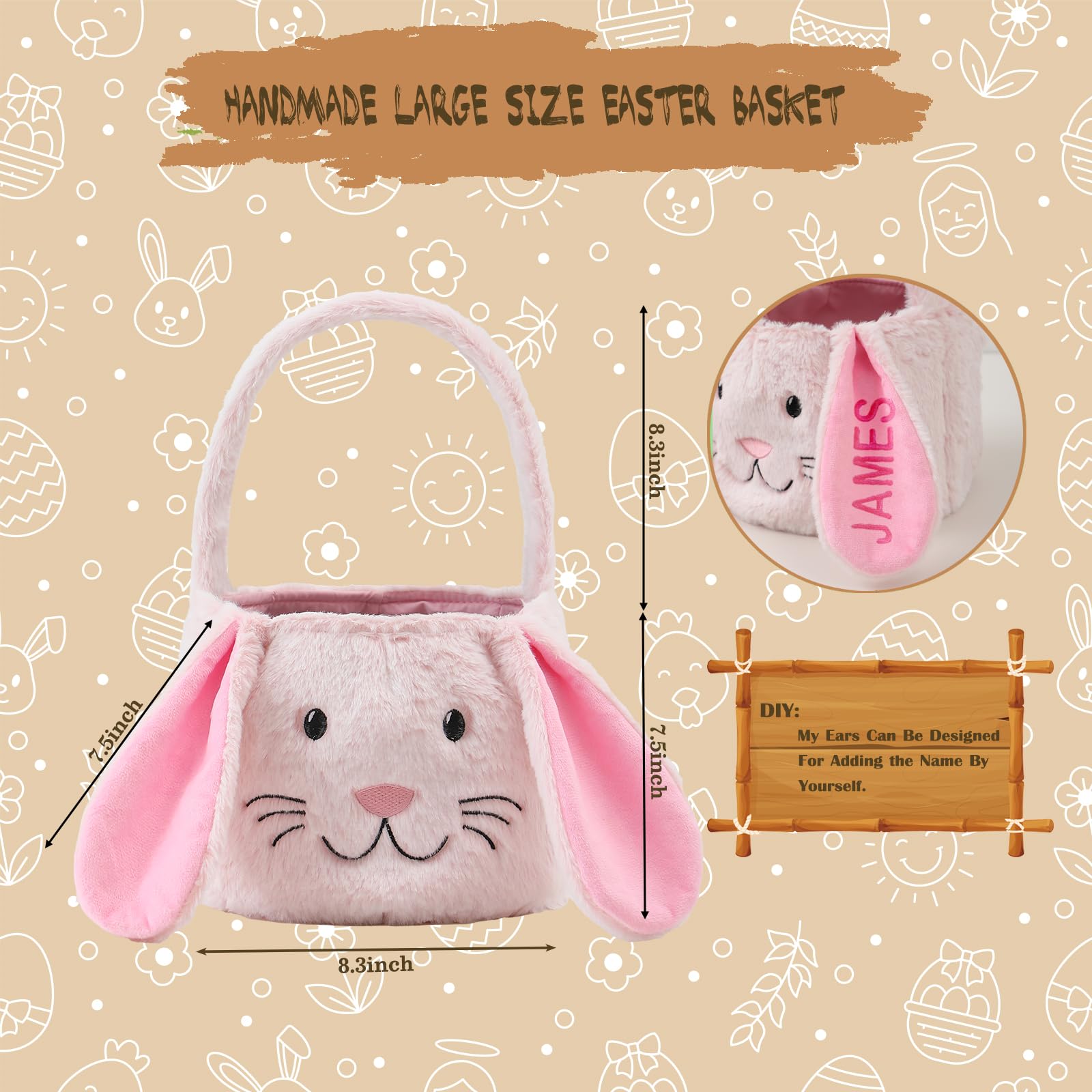 THOVSMOON Easter Bunny Basket plush texture, soft to touch