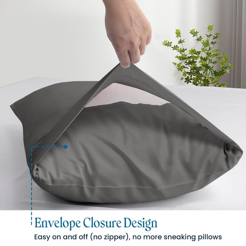 Threadinbox envelope-closure pillowcase on bed with hotel-style fit