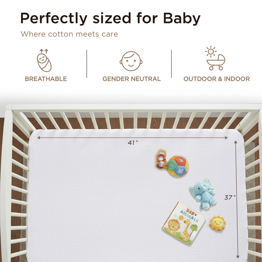 Threadmill Muslin Baby Blanket showcasing 41x37 size for generous wrap room