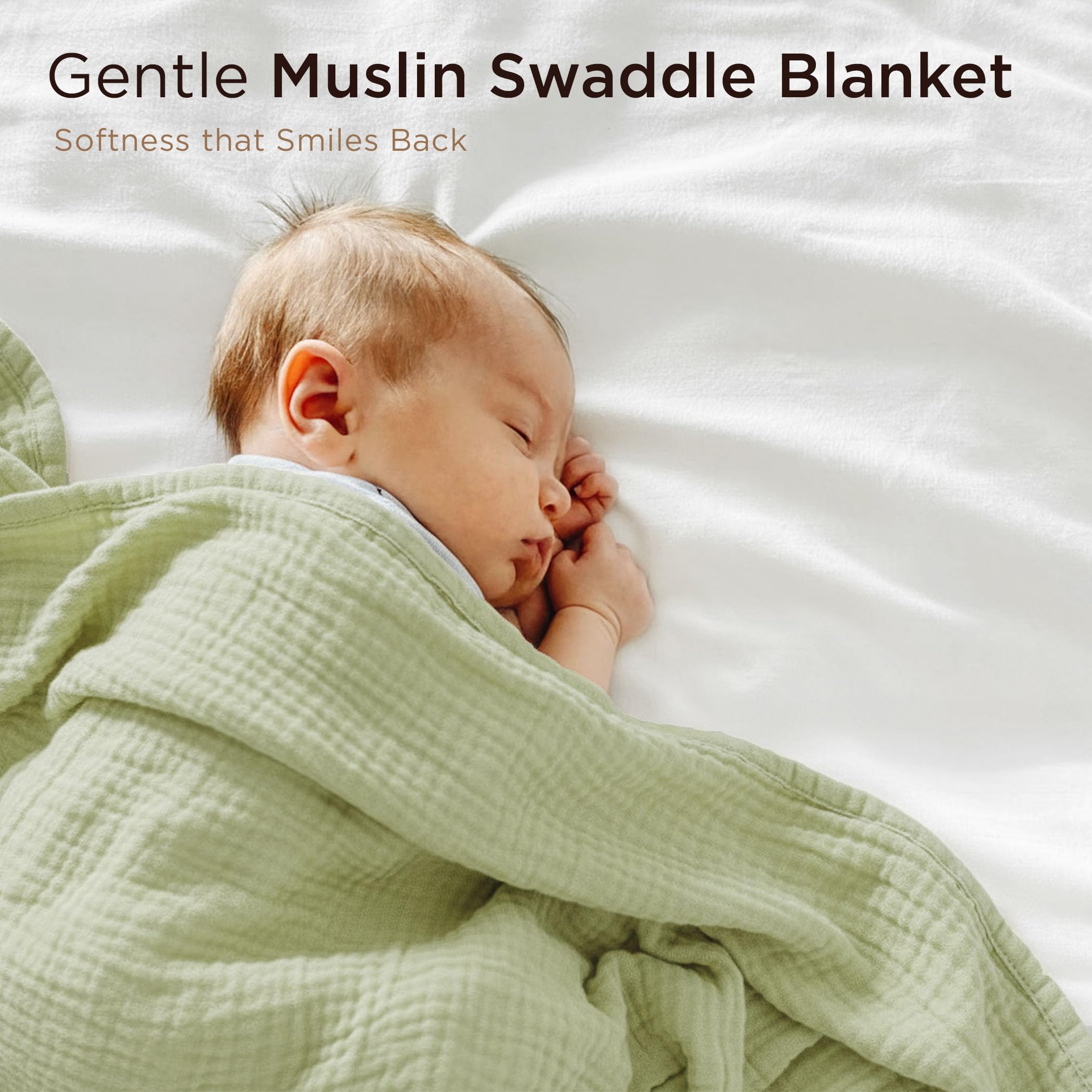 Threadmill Muslin four-layer close-up highlights breathable texture for sensitive skin.