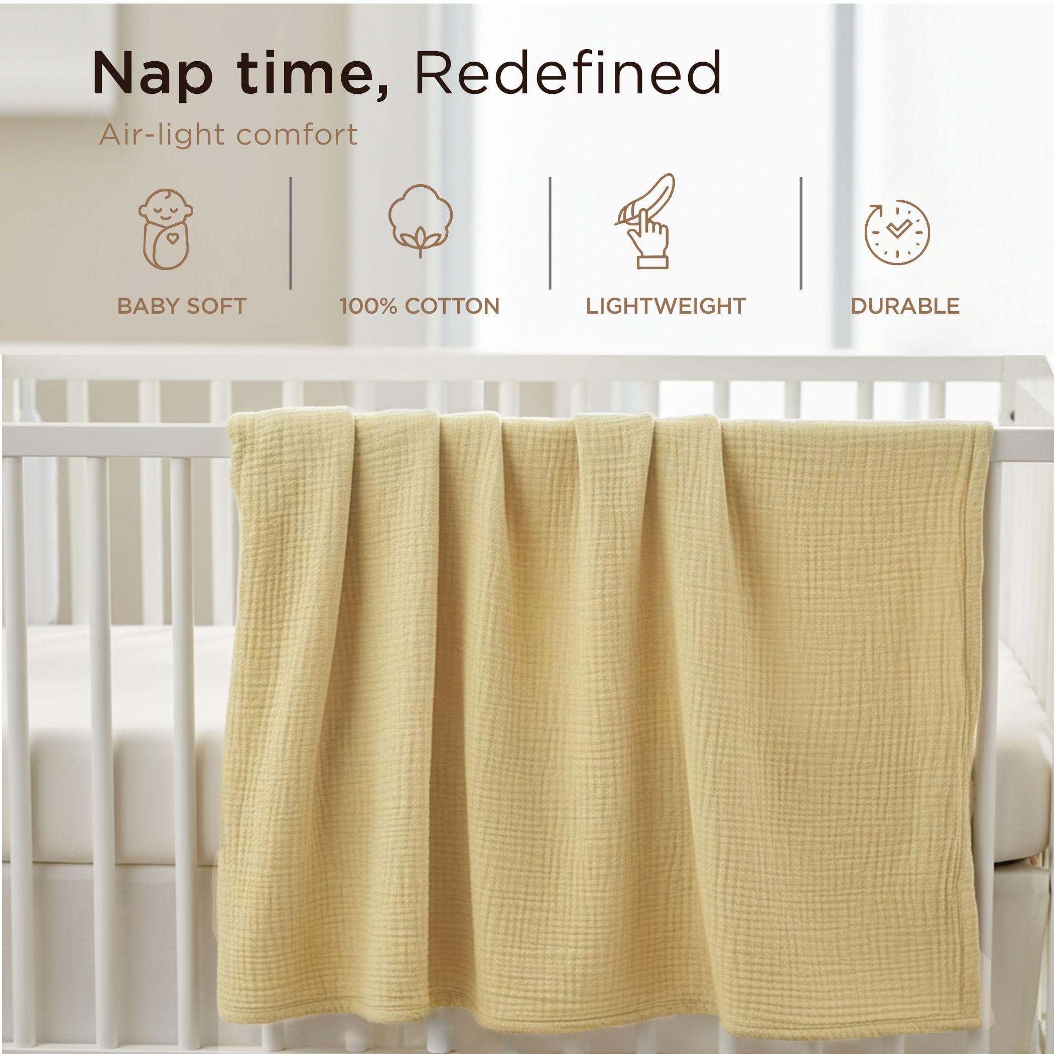 Threadmill Muslin Blanket can function as burp cloth, tummy-time mat, and nursing cover.