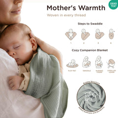 Threadmill Muslin blanket folded flat to reveal sturdy 4-layer construction.