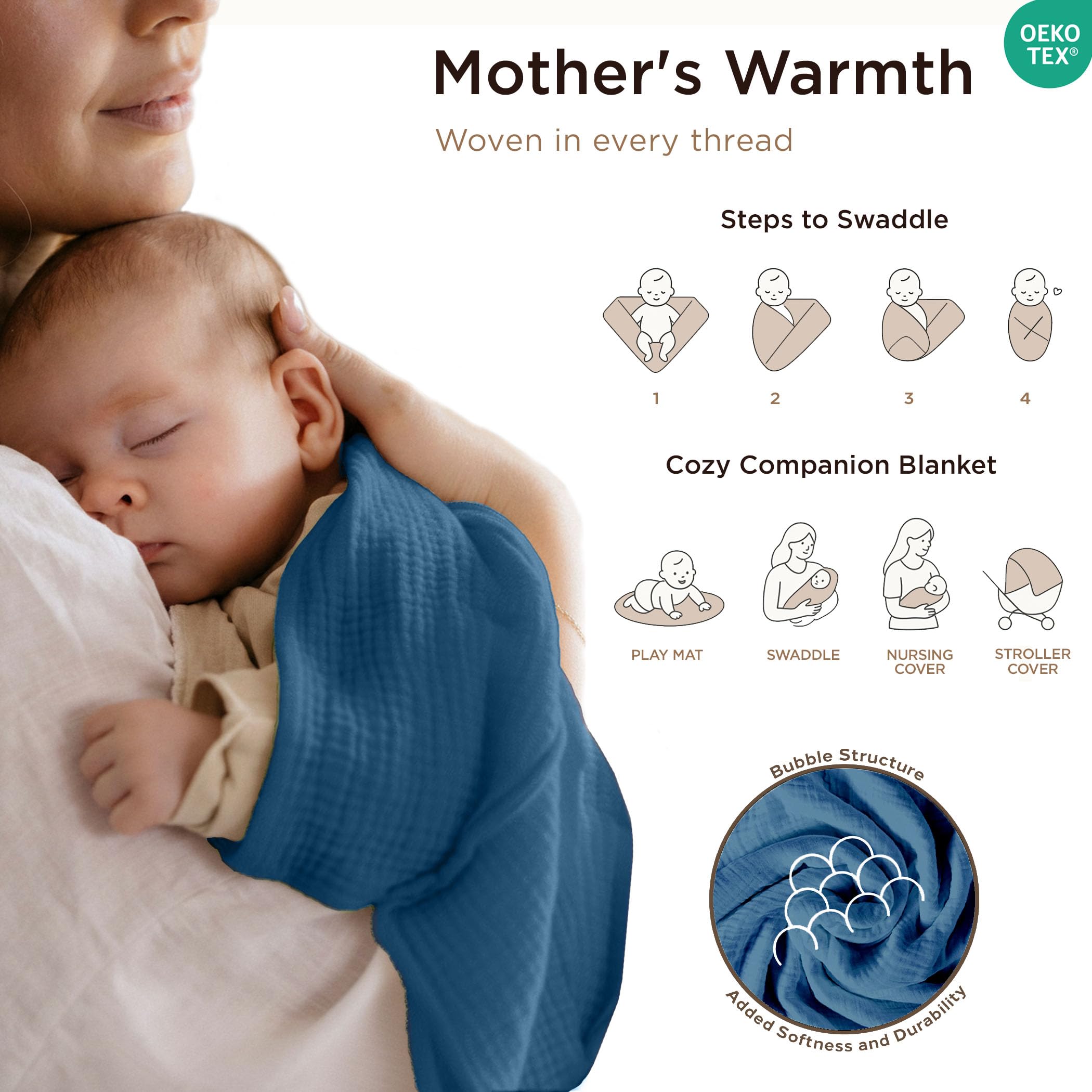 Threadmill Muslin Blanket large 41x37 inch size for snug wraps.