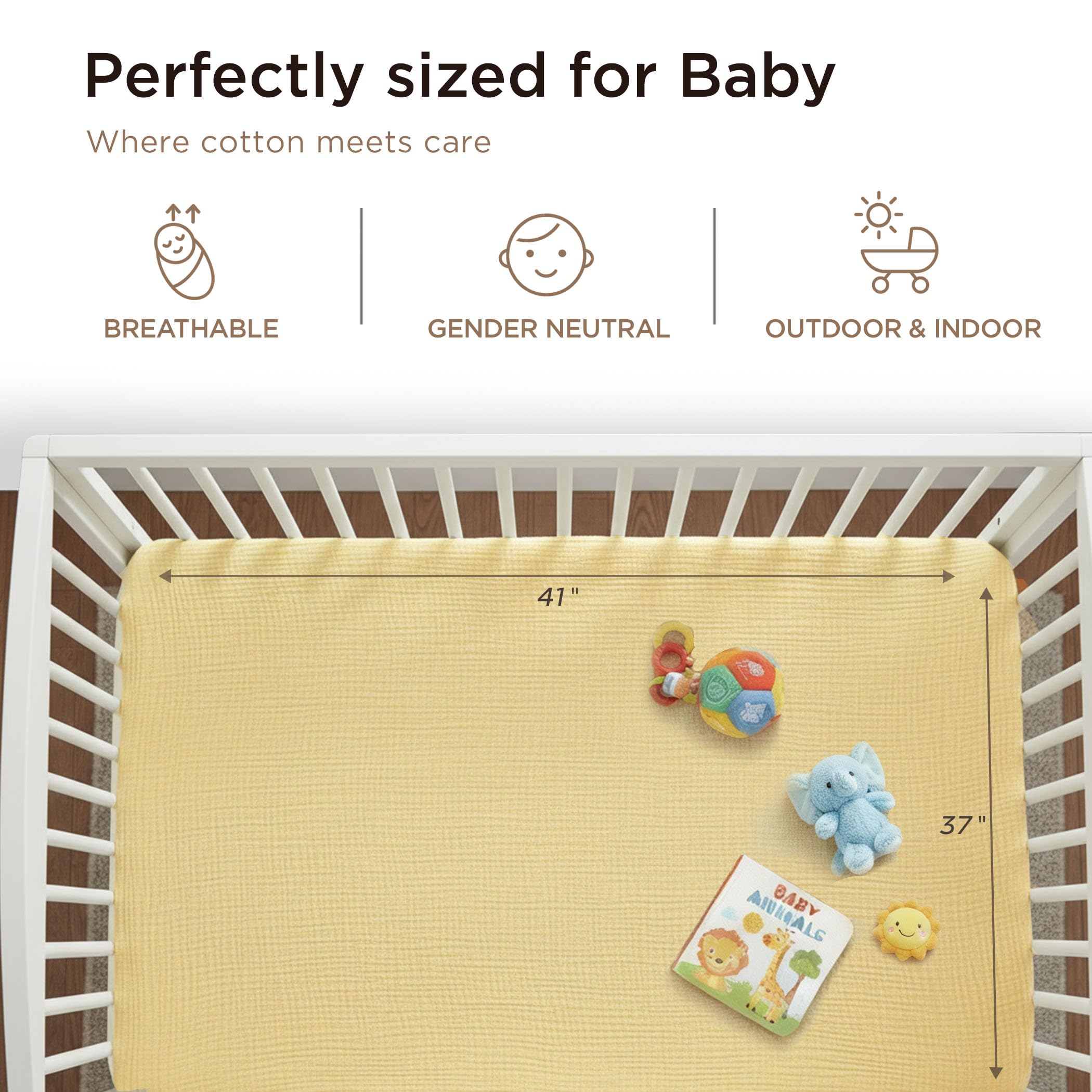 Threadmill Muslin Blanket neutral beige tone fits any nursery while doubling as a stroller shade.