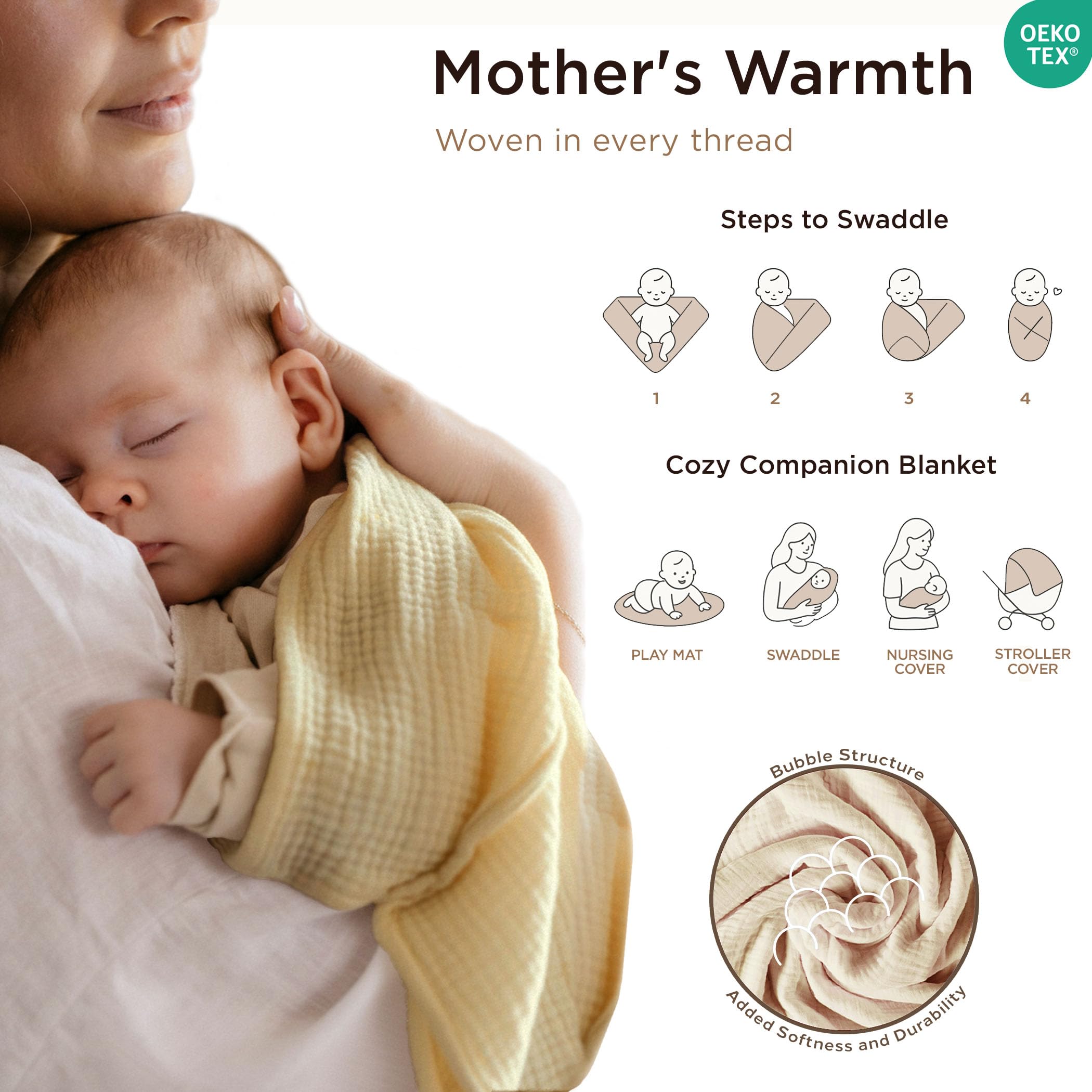 Threadmill Muslin Blanket 41x37 inches provides roomy swaddling and versatile coverage for car seats.