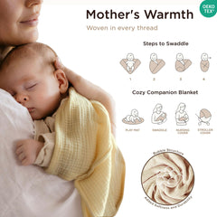 Threadmill Muslin Blanket 41x37 inches provides roomy swaddling and versatile coverage for car seats.