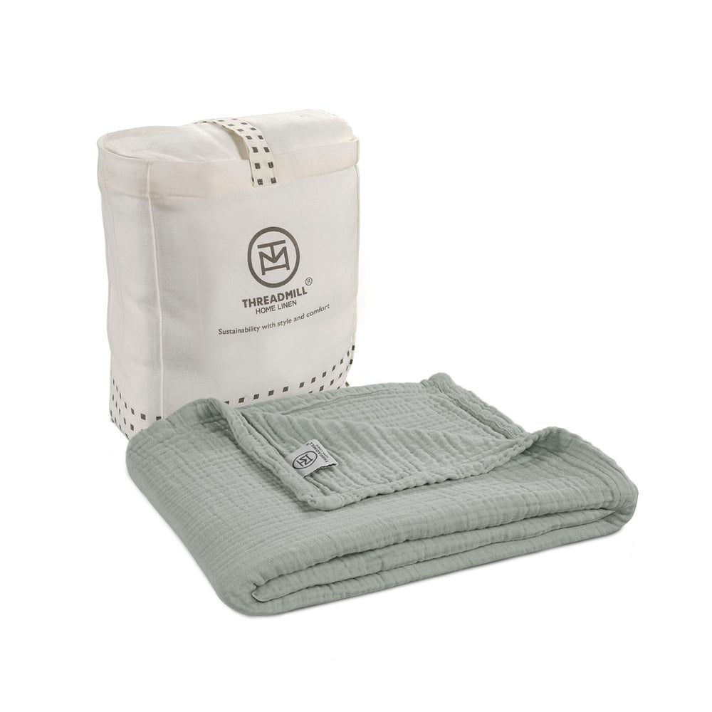 Threadmill Muslin four-layer swaddle close-up shows ultra-soft, breathable fabric.