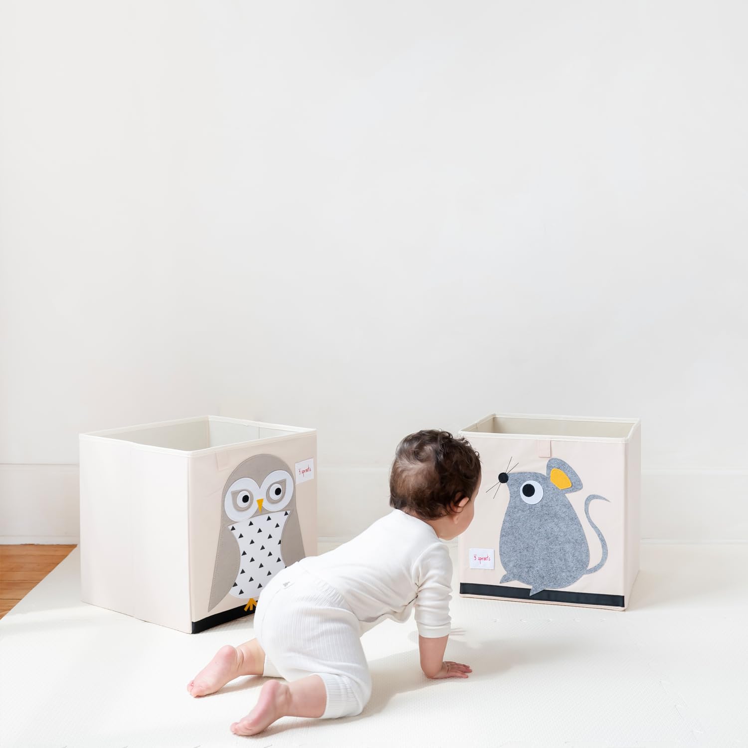 3 Sprouts toy storage cube handles allow easy pull-out by kids