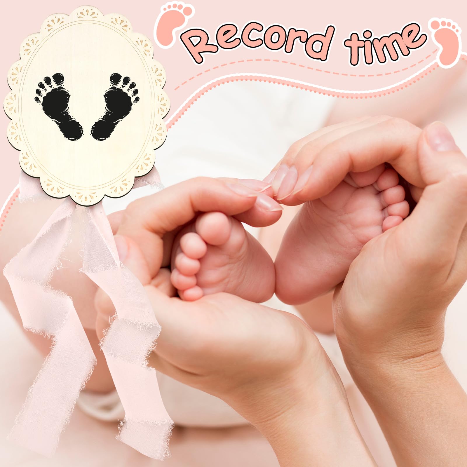 Threehoney Baby Announcement Sign dual-sided design displaying name and handprints.