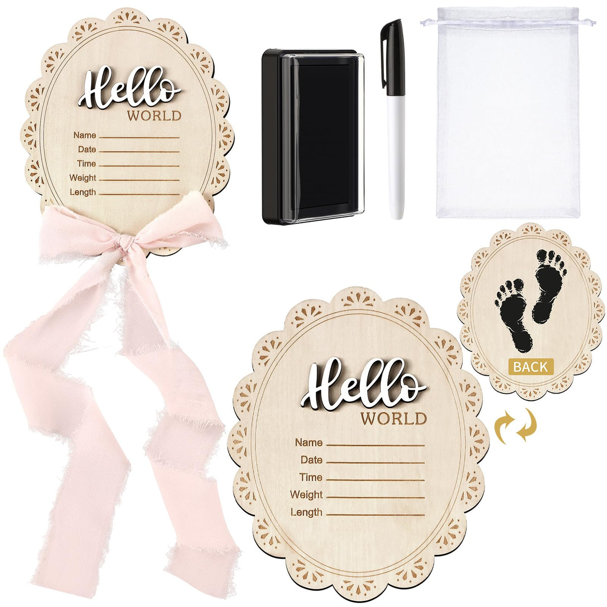 Threehoney Baby Announcement Sign front view for cherished newborn memories.