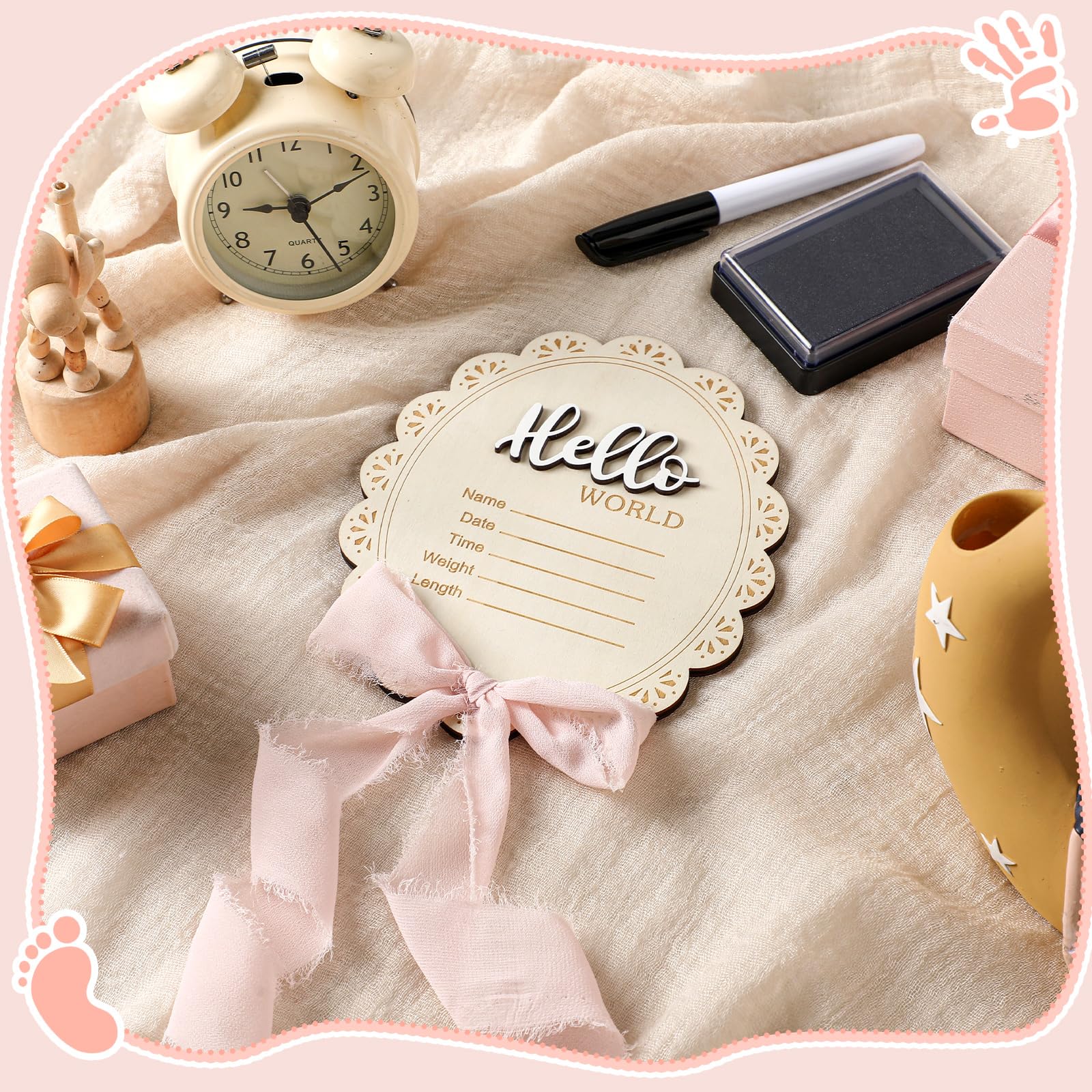 Threehoney Baby Announcement Sign handprints area ideal for keepsakes.