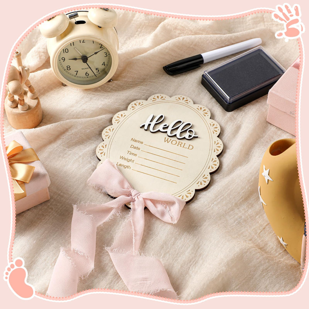 Threehoney Baby Announcement Sign handprints area ideal for keepsakes.