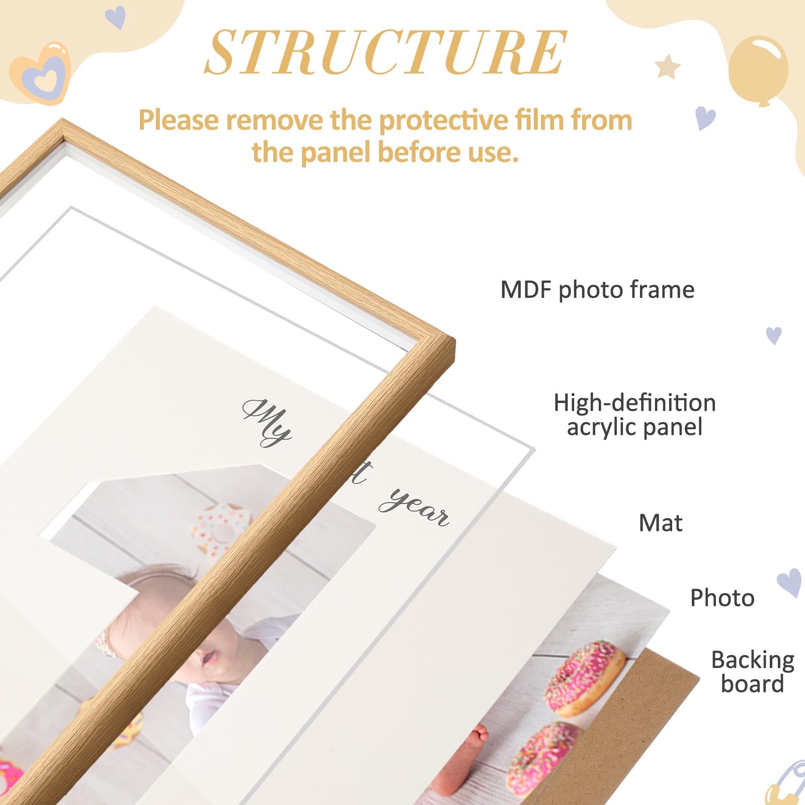 Threehoney durable wooden frame for baby photos complements nursery decor