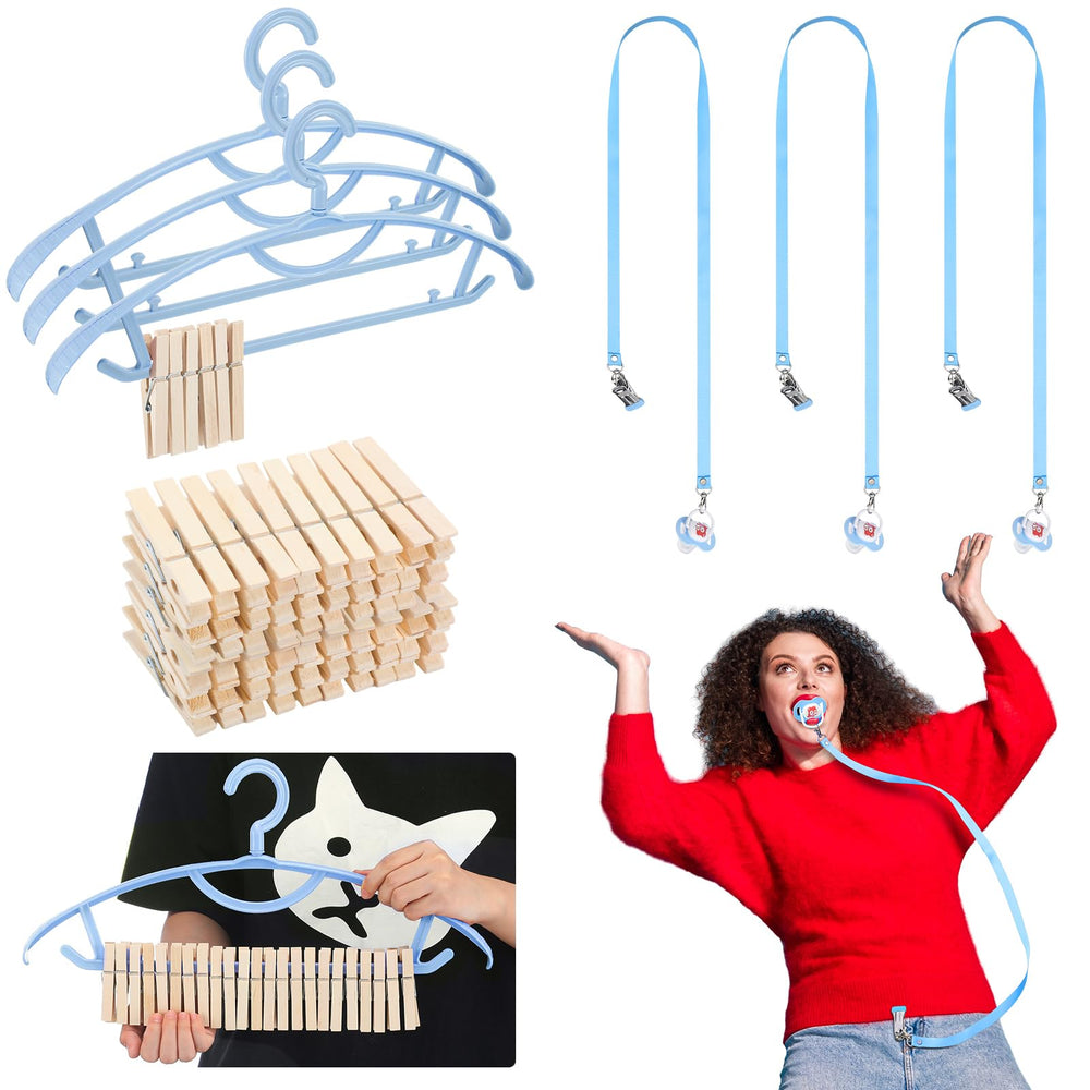 Threehoney pacifier swing race setup for a blue baby shower activity.