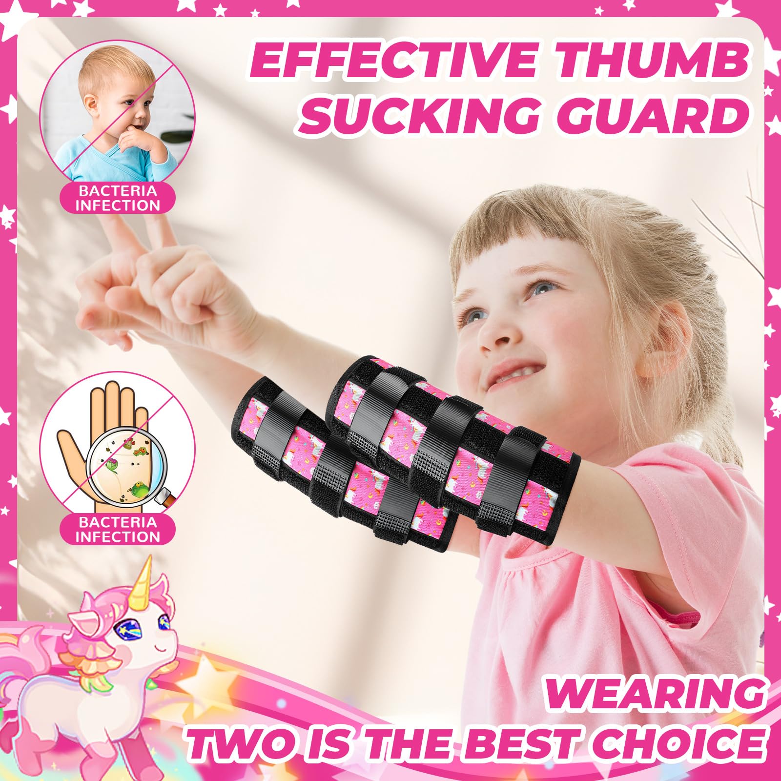 Child wearing Threlaco guard to deter thumb sucking while playing