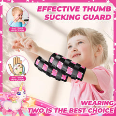 Child wearing Threlaco guard to deter thumb sucking while playing