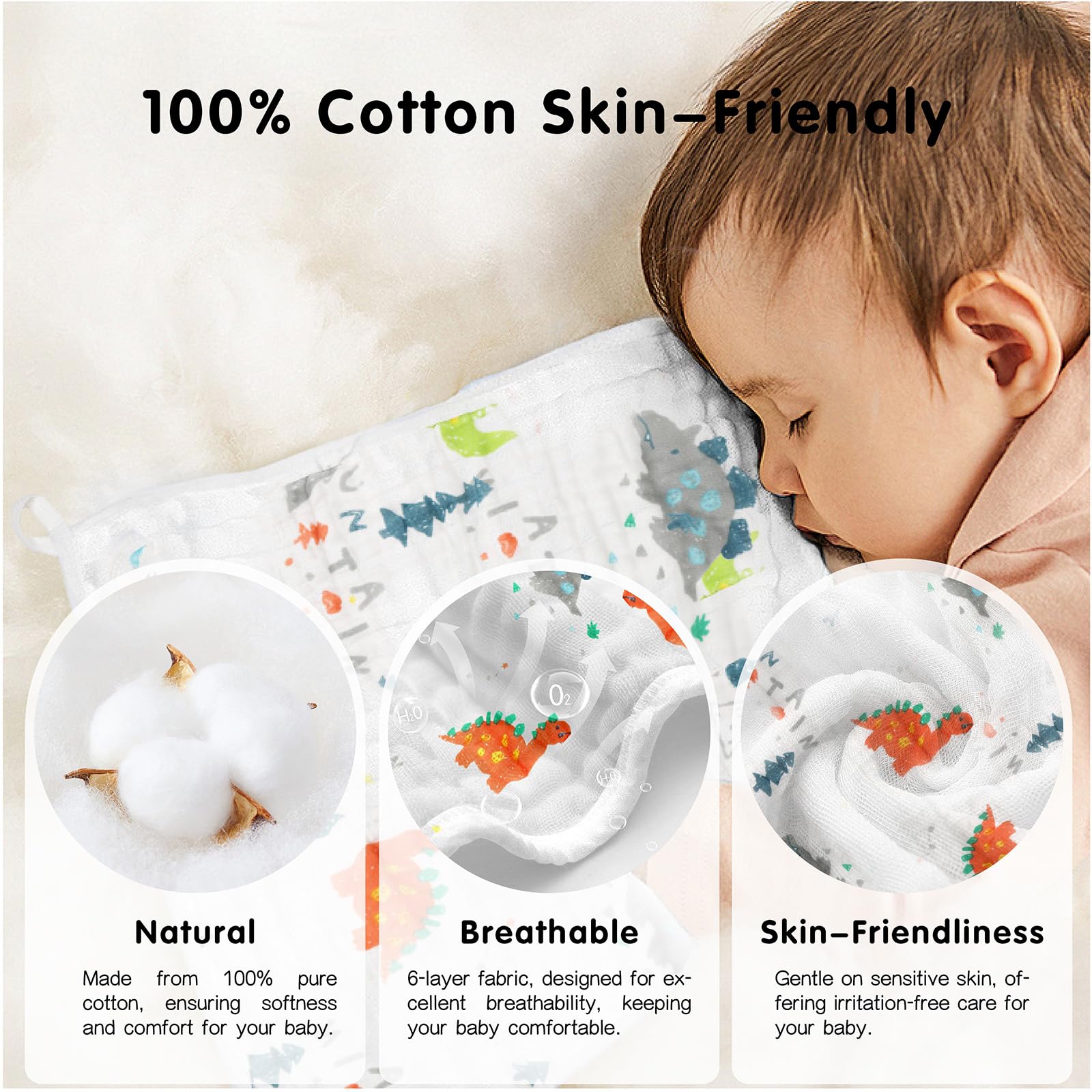 THSAM Muslin Burp Cloths reveal a six-layer design for quick liquid absorption.