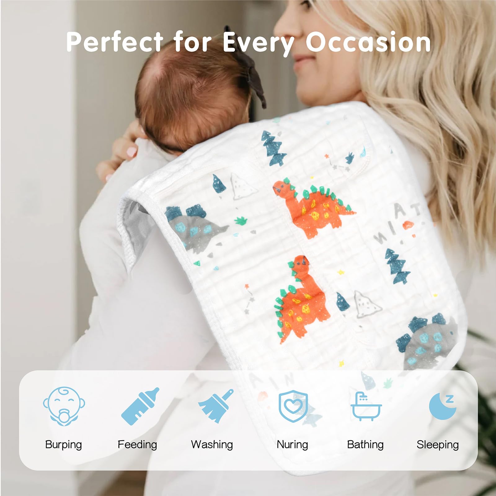 THSAM Muslin Burp Cloths are machine washable, maintaining softness and color.