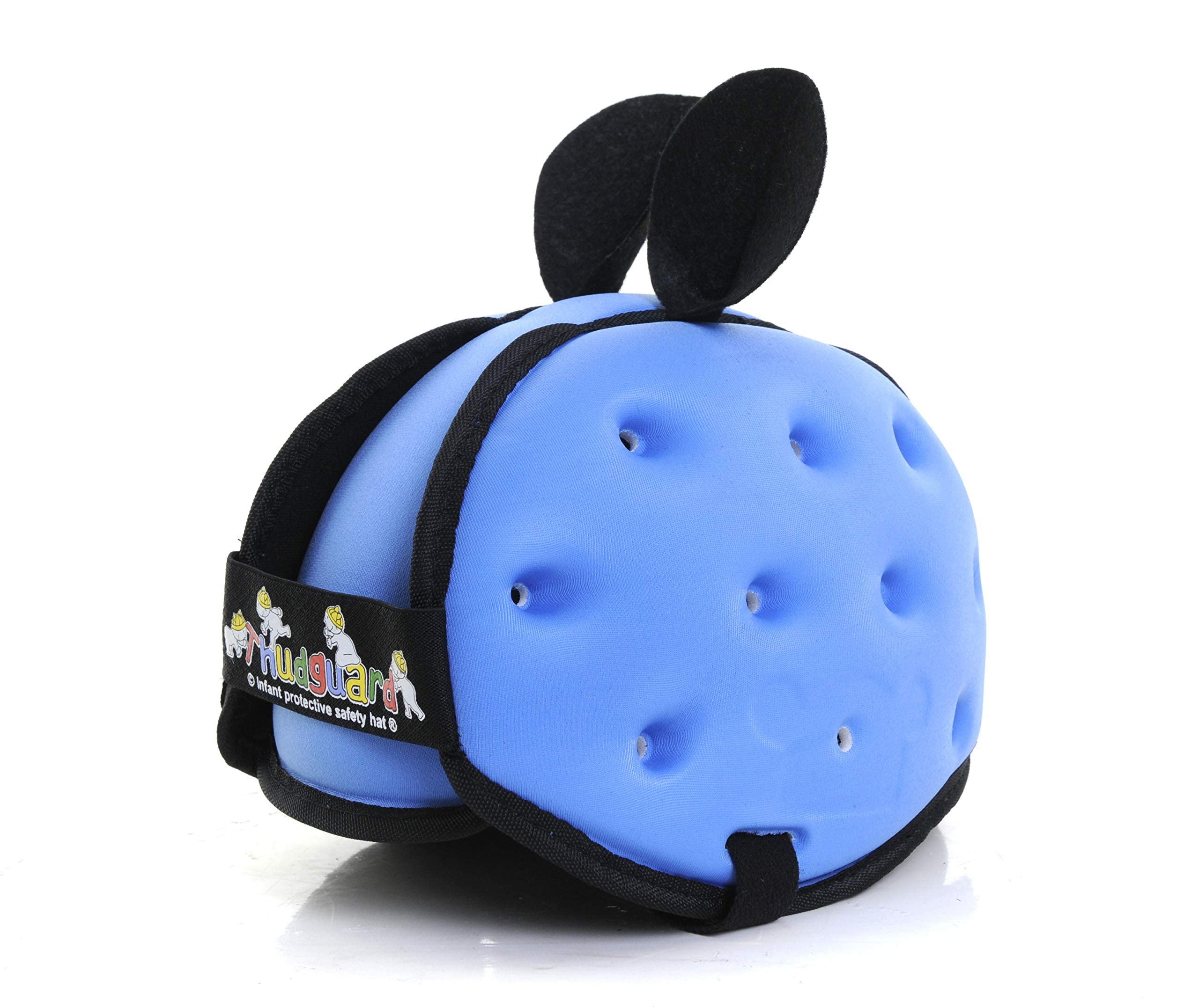 Thudguard blue hat packaging image shows one-size-fits-all design.
