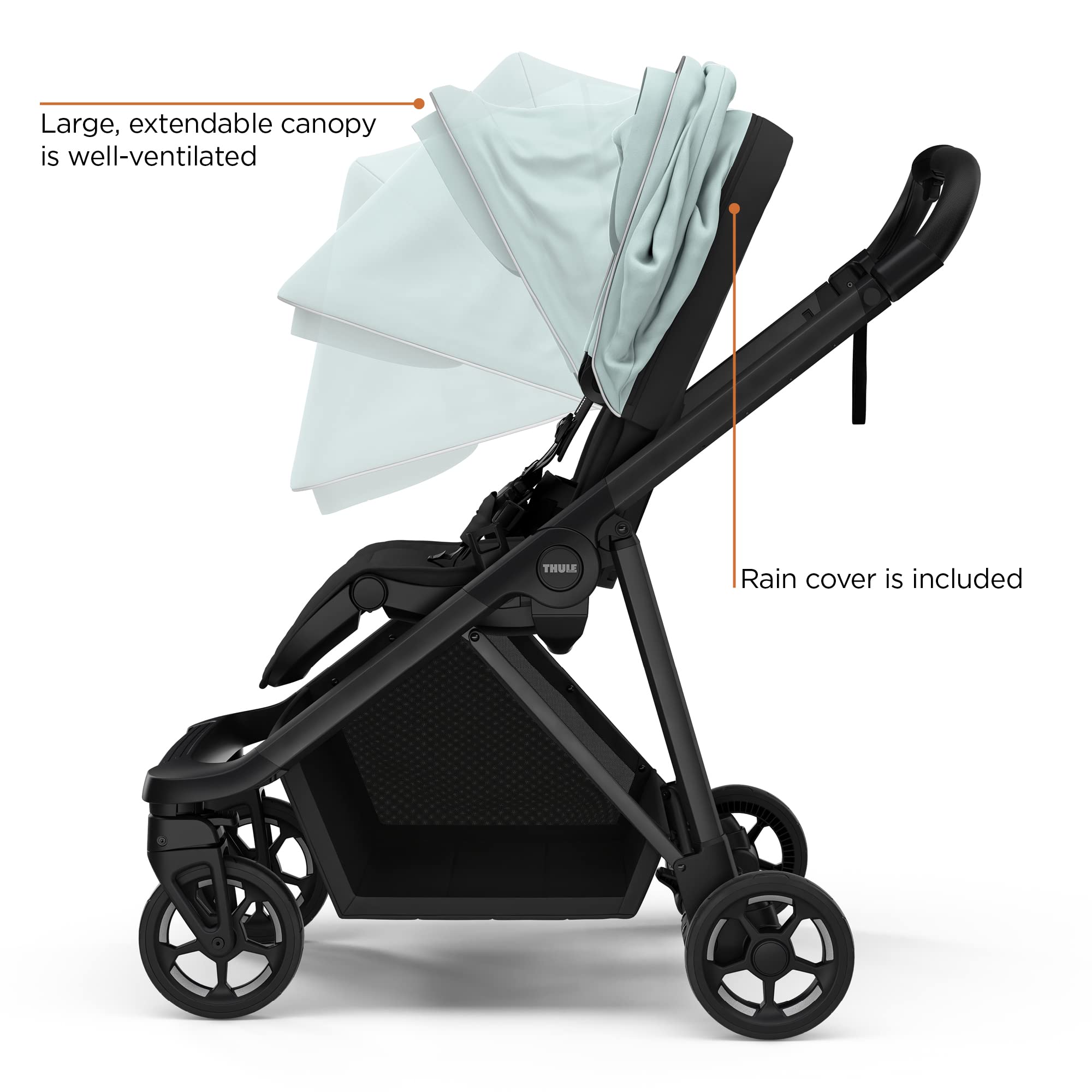 Thule Shine City Stroller large cargo basket for daily essentials.