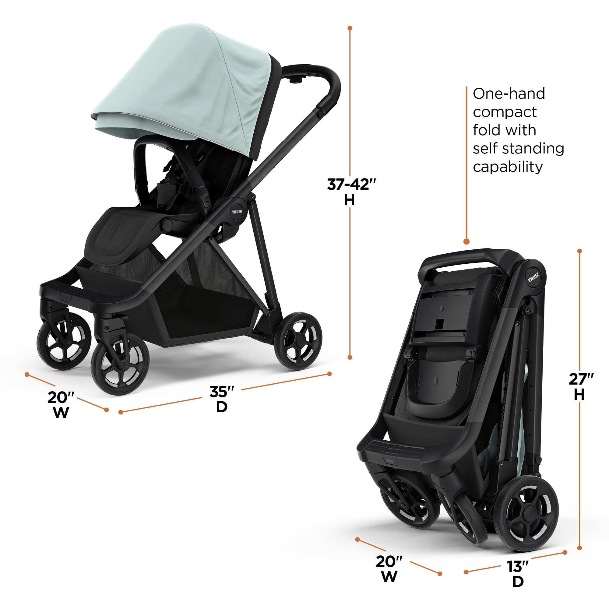Thule Shine City Stroller extended canopy provides UPF50+ sun protection.