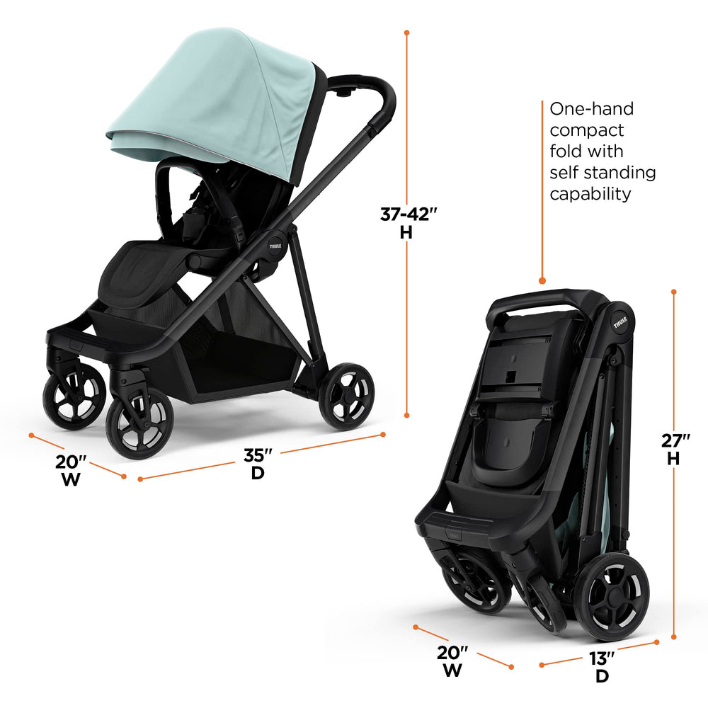 Thule Shine City Stroller extended canopy provides UPF50+ sun protection.